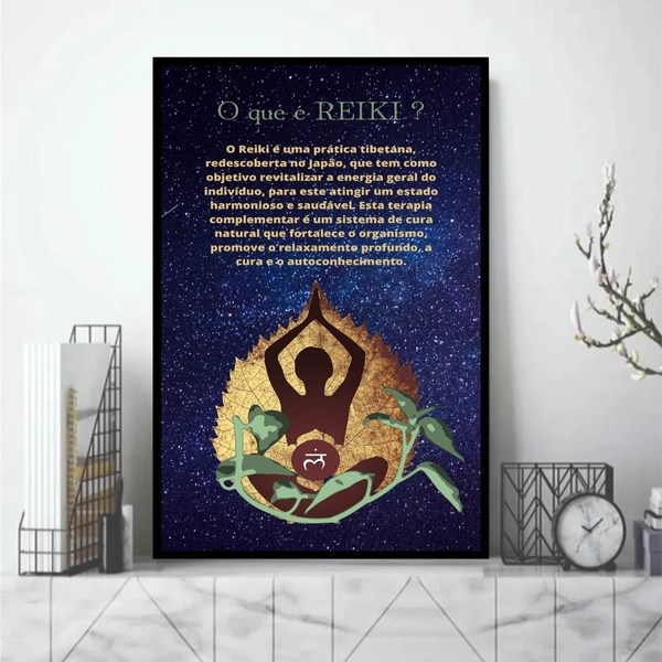 Quadro O Que É Reiki 45x34cm - Com Vidro Moldura Branca