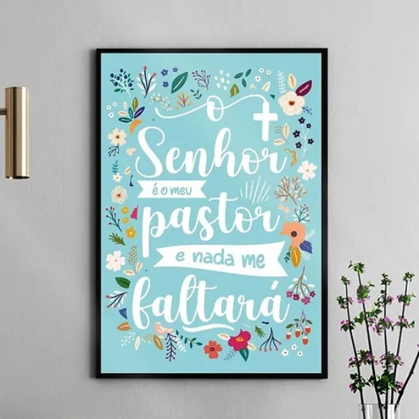 Quadro O Senhor É Meu Pastor - Floral 24x18cm - Com Vidro Mol