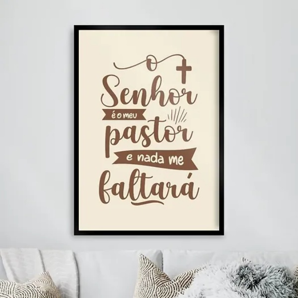 Quadro O Senhor É Meu Pastor - Marrom 45x34cm - Com Vidro Mol