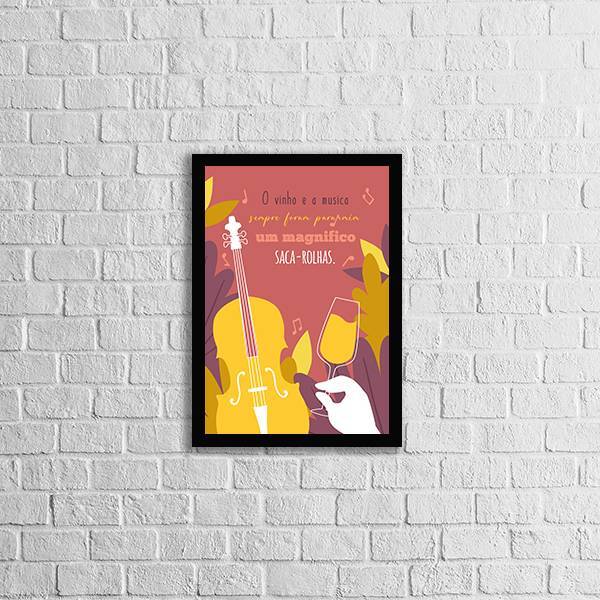 Quadro O Vinho E A Música 24x18cm Moldura:madeira Preta