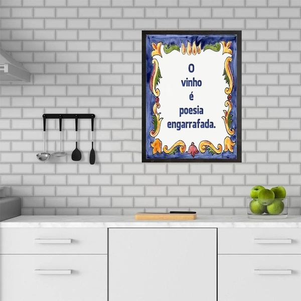 Quadro O Vinho É Poesia Engarrafada 33x24cm Moldura Preta