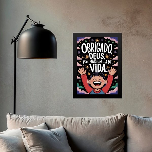 Quadro Obrigado Deus Pela Vida 33x24cm - Com Vidro Moldura Br