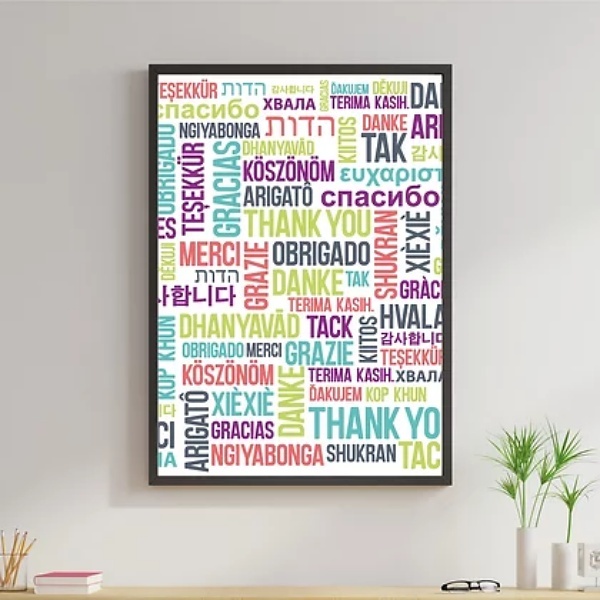 Quadro Obrigado Em Várias Línguas 45x34cm Moldura:madeira Bra