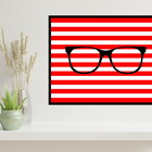 Quadro Óculos - Fundo Listras Vermelhas 45x34cm - Com Vidro M