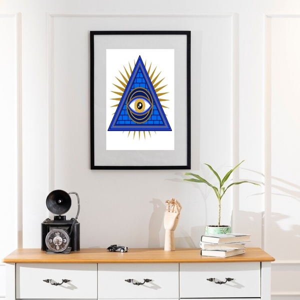 Quadro Olho Grego Pirâmide - 60x48cm Moldura Preta