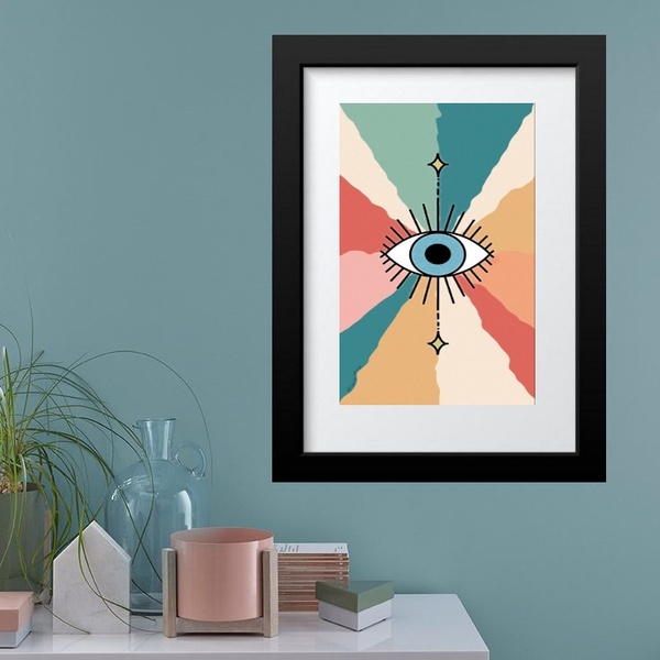 Quadro Olho Grego Vibração Positiva - 60x48cm Moldura:madeira