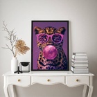 Quadro Onça Rosa Roxo Bubble Gum 24x18cm Moldura Branca