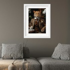 Quadro Onça Tomando Café - 60x48cm Moldura Preta