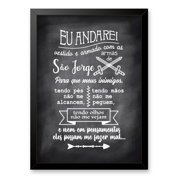 Quadro Oração De São Jorge - Lousa 24x18cm Moldura Preta