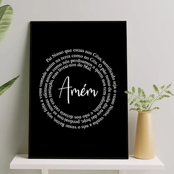 Quadro Oração Pai Nosso Espiral - Preto E Branco 33x24cm - Co