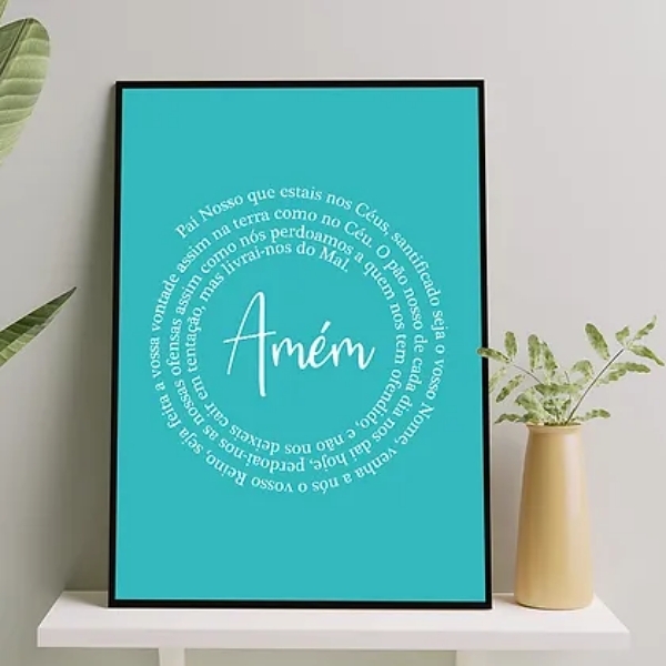 Quadro Oração Pai Nosso Fundo Azul 45x34cm - Com Vidro Moldur