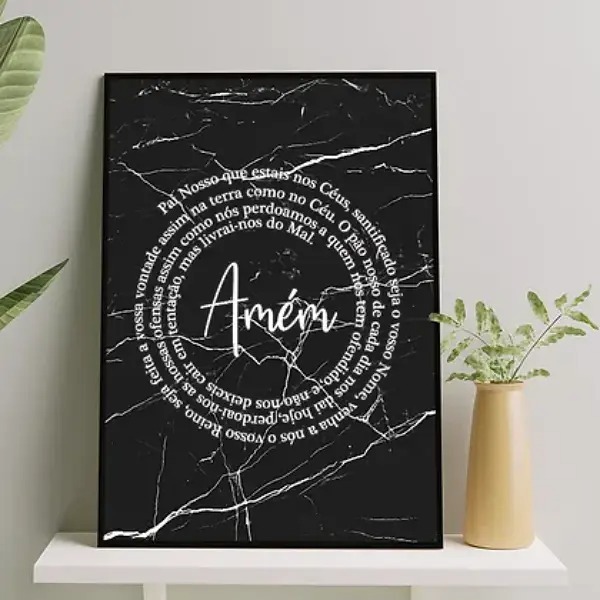Quadro Oração Pai Nosso Fundo Mármore 24x18cm - Com Vidro Mol
