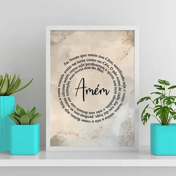 Quadro Oração Pai Nosso - Mármore Bege E Dourado 33x24cm - Co