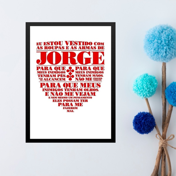 Quadro Oração São Jorge - Escudo Vermelho 45x34cm Moldura Pre