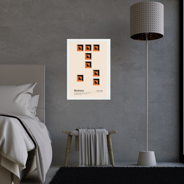 Quadro Orange Bauhaus Geometric Poster 33x24cm Moldura Preta