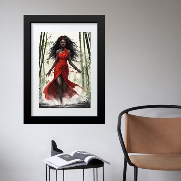 Quadro Orixá Iansã Aquarela - 60x48cm Moldura:madeira Branca