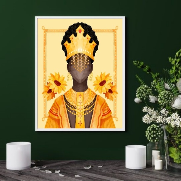 Quadro Orixá Iansã - Candomblé - 60x48cm Moldura:madeira Preta