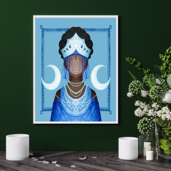 Quadro Orixá Iemanjá Negra - Candomblé 60x48cm Moldura:madeir