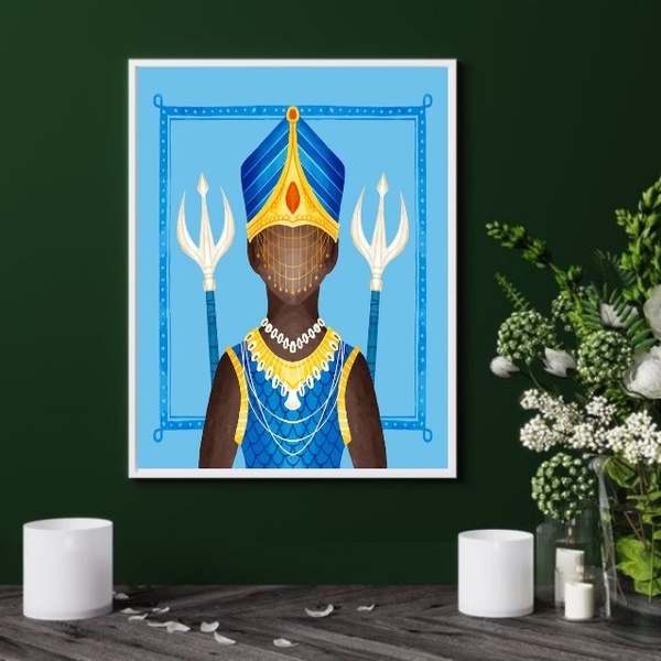 Quadro Orixá Oxum - Candomblé - 60x48cm Moldura:madeira Preta