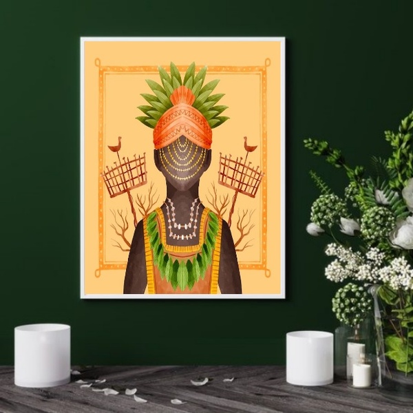 Quadro Orixá Oxumaré Candomblé - 60x48cm Moldura:madeira Preta