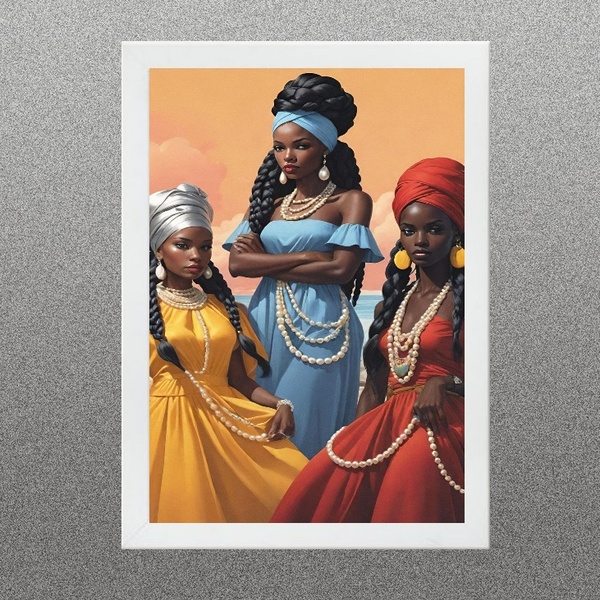 Quadro Orixás - Oxum Iemanjá E Iansã 33x24cm - Com Vidro Mold