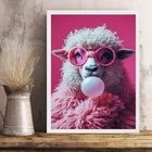 Quadro Ovelha Bubble Gum - Rosa 45x34cm Moldura Branca