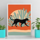 Quadro Paisagem Boho - Leopardo 24x18cm - Com Vidro Moldura P