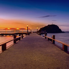 Quadro Decorativo Paisagem Litoral Pier com Moldura Natural Retangular com Vidro 100x150cm