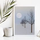 Quadro Paisagem Neve Árvores Lua 24x18cm Moldura:madeira Bran
