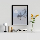 Quadro Paisagem Neve Árvores Lua 33x24cm - Com Vidro Moldura:
