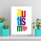 Quadro Palavra Autismo 33x24cm Moldura:madeira Branca