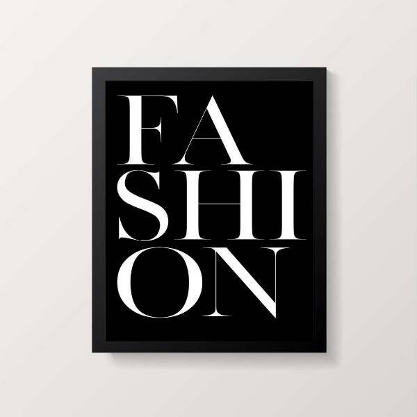 Quadro Palavra Fashion Fundo Preto 45x34cm - Com Vidro Moldur