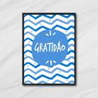 Quadro Palavra Gratidão - Azul 45x34cm - Com Vidro Moldura:ma
