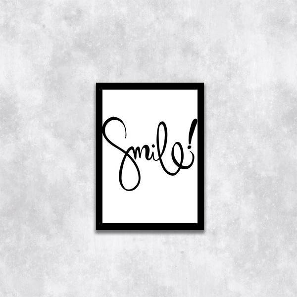 Quadro Palavra Smile 33x24cm - Com Vidro Moldura:madeira Preta