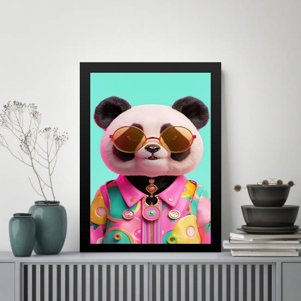 Quadro Panda Humano - Óculos 45x34cm - Com Vidro Moldura Bran