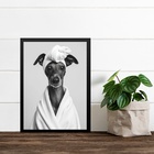 Quadro Para Banheiro Cachorrinha De Roupão 33x24cm - Com Vidr