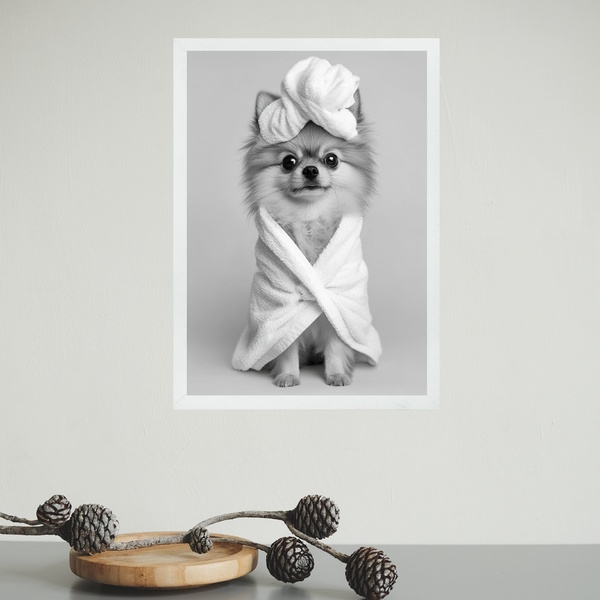 Quadro Para Banheiro Cachorrinha Lulu De Roupão 33x24cm - Com