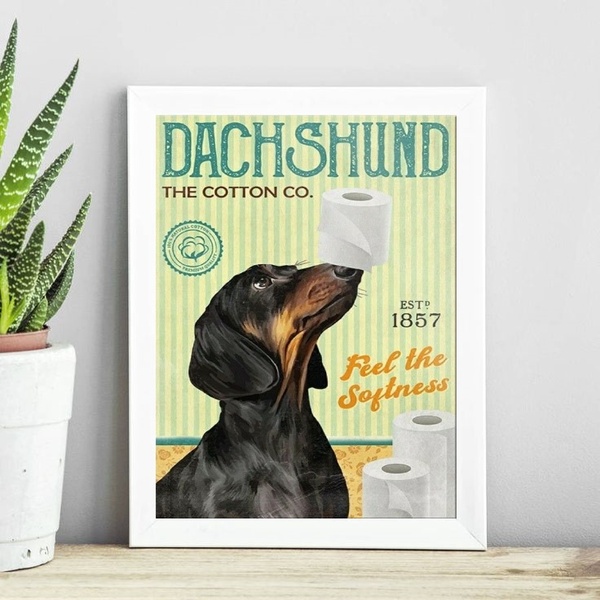 Quadro Para Banheiro Dachshund 45x34cm - Com Vidro Moldura:ma