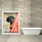 Quadro Para Banheiro Dachshund - Cortina 45x34cm Moldura Preta