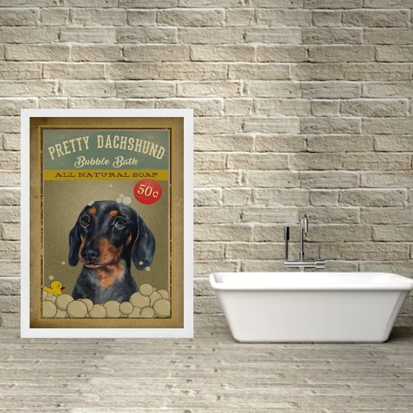 Quadro Para Banheiro Dachshund Vintage 45x34cm - Com Vidro Mo