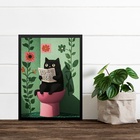 Quadro Para Banheiro Gatinho No Vaso - Floral 24x18cm - Com V
