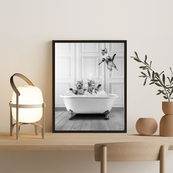 Quadro Para Banheiro Gatinhos Na Banheira 33x24cm Moldura:mad