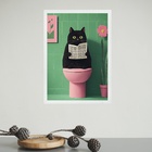 Quadro Para Banheiro Gato No Vaso - Rosa E Verde 24x18cm Mold