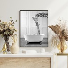 Quadro Para Banheiro - Girafas Na Banheira 33x24cm - Com Vidr