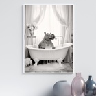 Quadro Para Banheiro Hipopótamo No Banho 24x18cm - Com Vidro