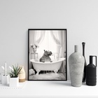 Quadro Para Banheiro Hipopótamo No Banho 45x34cm - Com Vidro