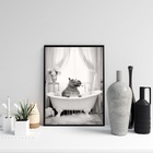 Quadro Para Banheiro Hipopótamo No Banho 45x34cm Moldura Preta