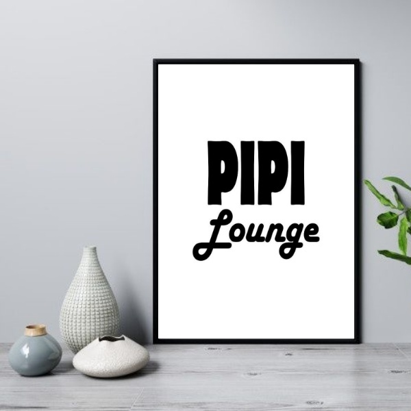 Quadro Para Banheiro - Pipi Lounge 45x34cm Moldura:madeira Pr