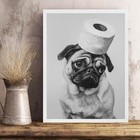 Quadro Para Banheiro Pug - Papel Higiênico 24x18cm - Com Vidr