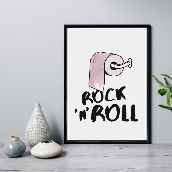 Quadro Para Banheiro Rock N Roll 33x24cm - Com Vidro Moldura: